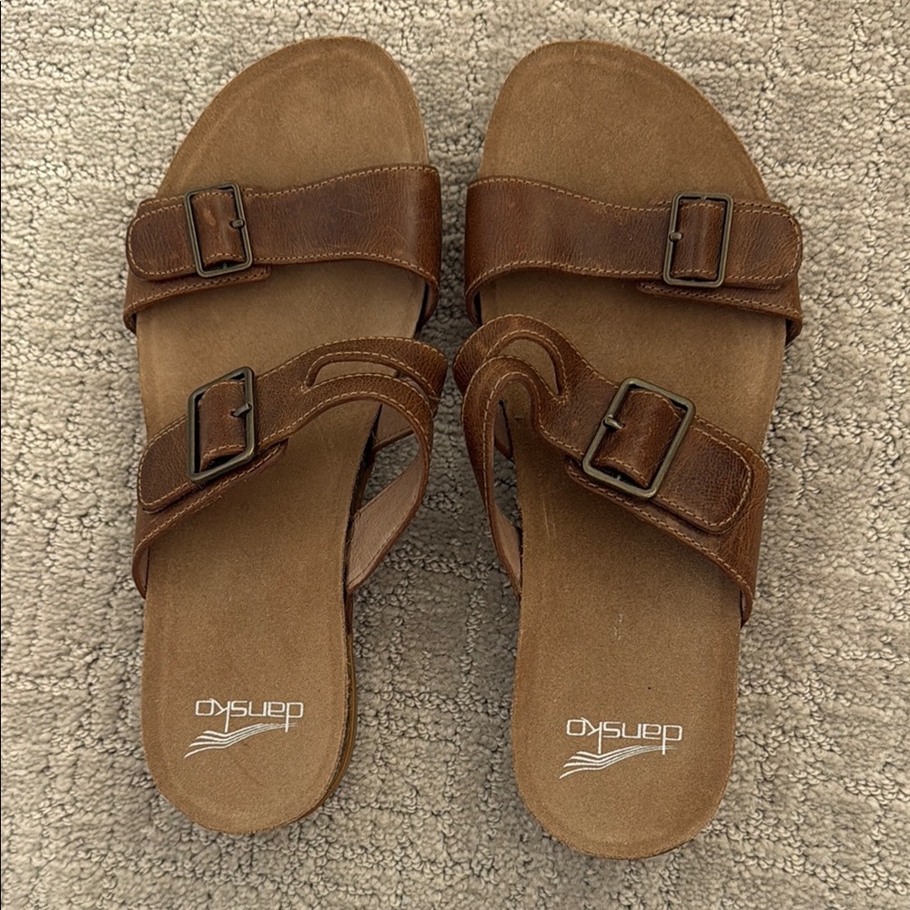 Dansko Tan Leather Slide Sandals